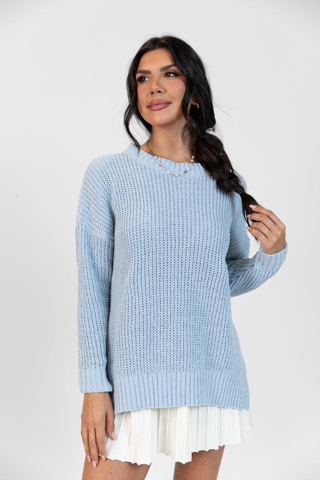 Everyday Feelings Blue Chenille Waffle Knit Sweater DOORBUSTER