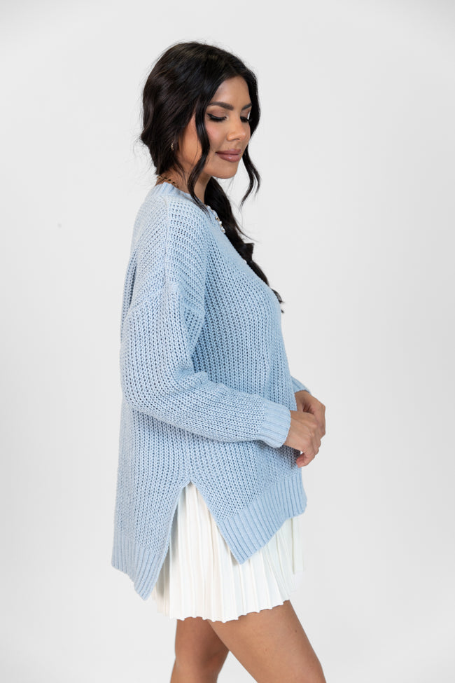 Everyday Feelings Blue Chenille Waffle Knit Sweater DOORBUSTER