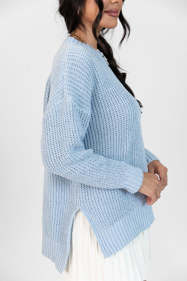 Everyday Feelings Blue Chenille Waffle Knit Sweater DOORBUSTER