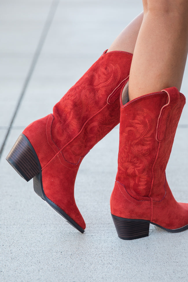 Merle Brick Red Suede Cowboy Boot