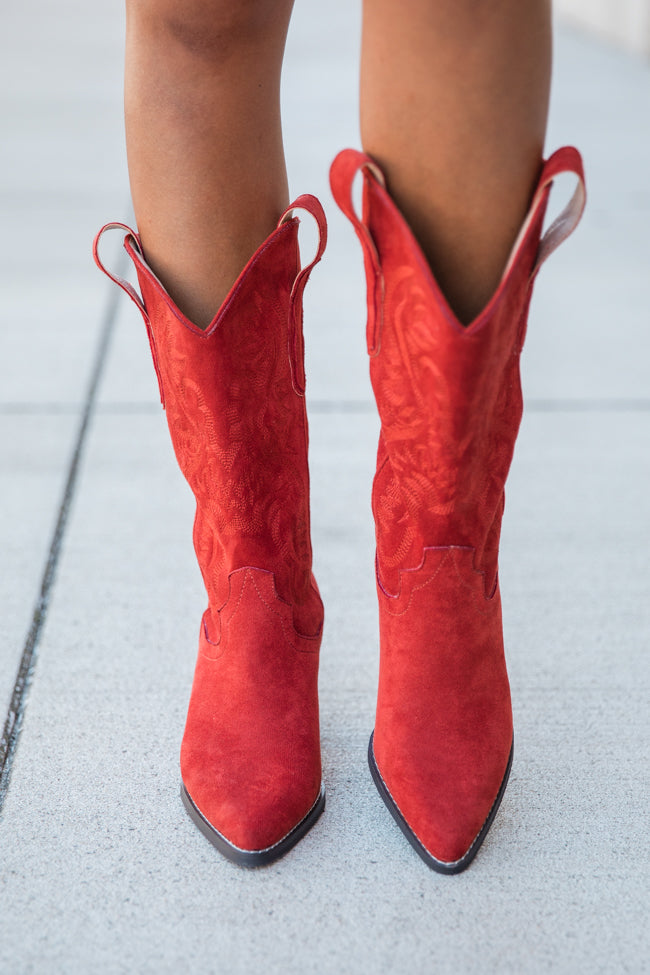 Merle Brick Red Suede Cowboy Boot