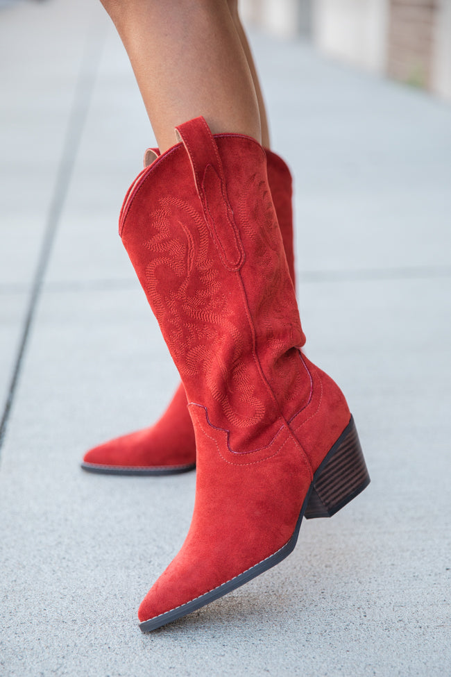 Merle Brick Red Suede Cowboy Boot