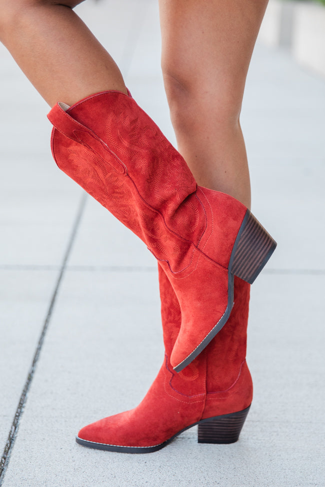 Merle Brick Red Suede Cowboy Boot