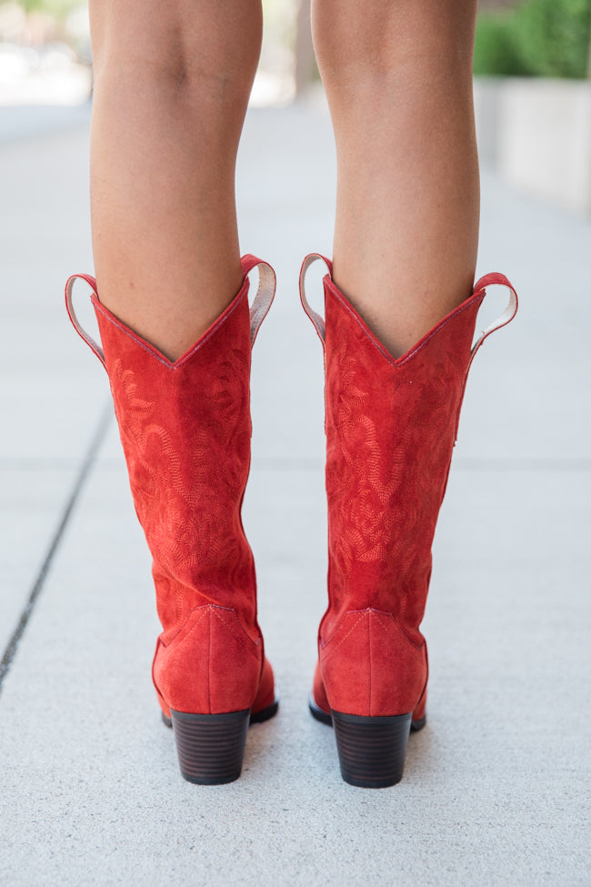 Merle Brick Red Suede Cowboy Boot