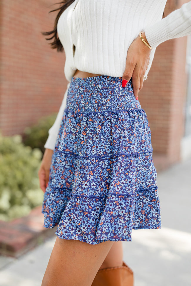 Through The Garden Navy Floral Mini Skort