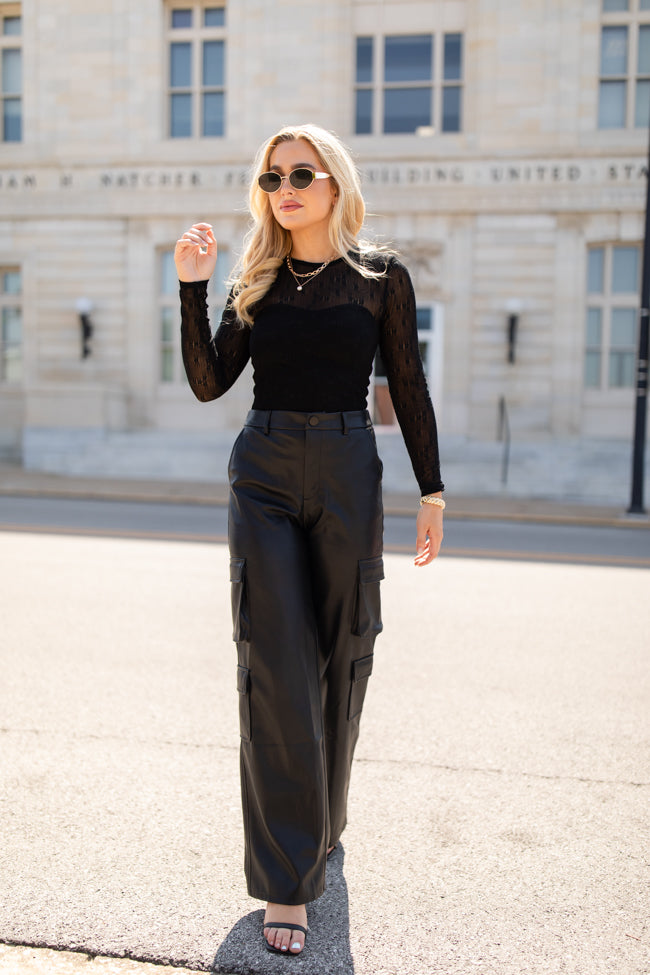 Follow My Lead Black Faux Leather Cargo Pants