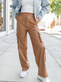 Follow My Lead Camel Faux Leather Cargo Pants