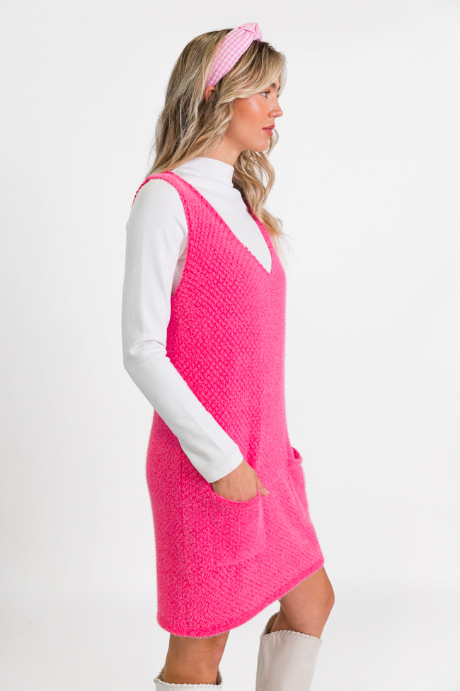 Keep Track Hot Pink Pocket Front Tank Sweater Dress