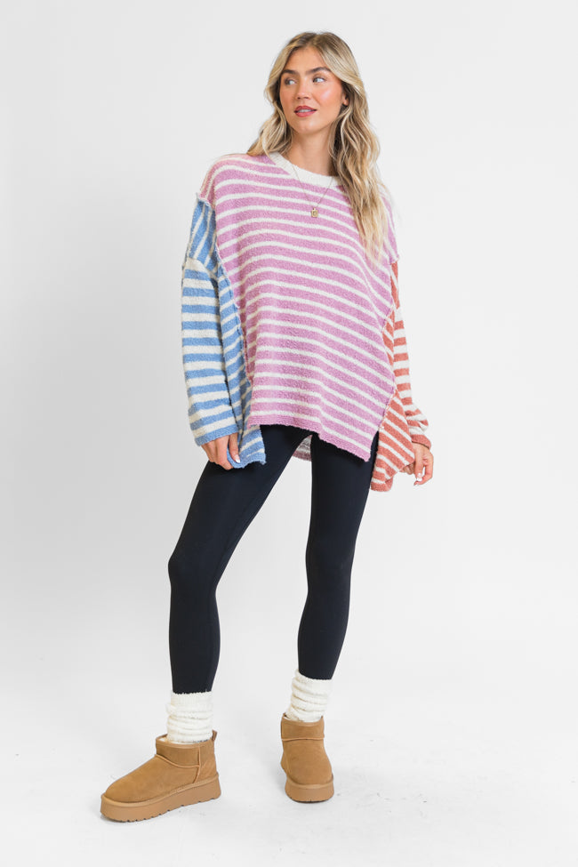 Kind Hearts Dusty Pink Multi Color Block Stripe Sweater