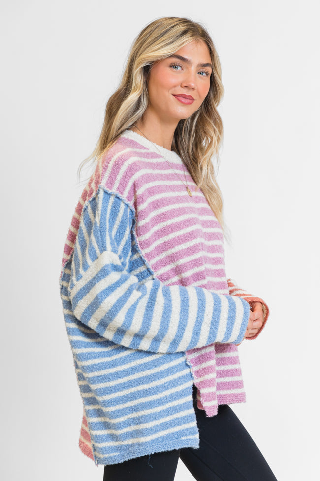 Kind Hearts Dusty Pink Multi Color Block Stripe Sweater