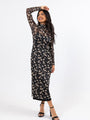 Garden Walk Black Floral Mock Neck Midi Dress