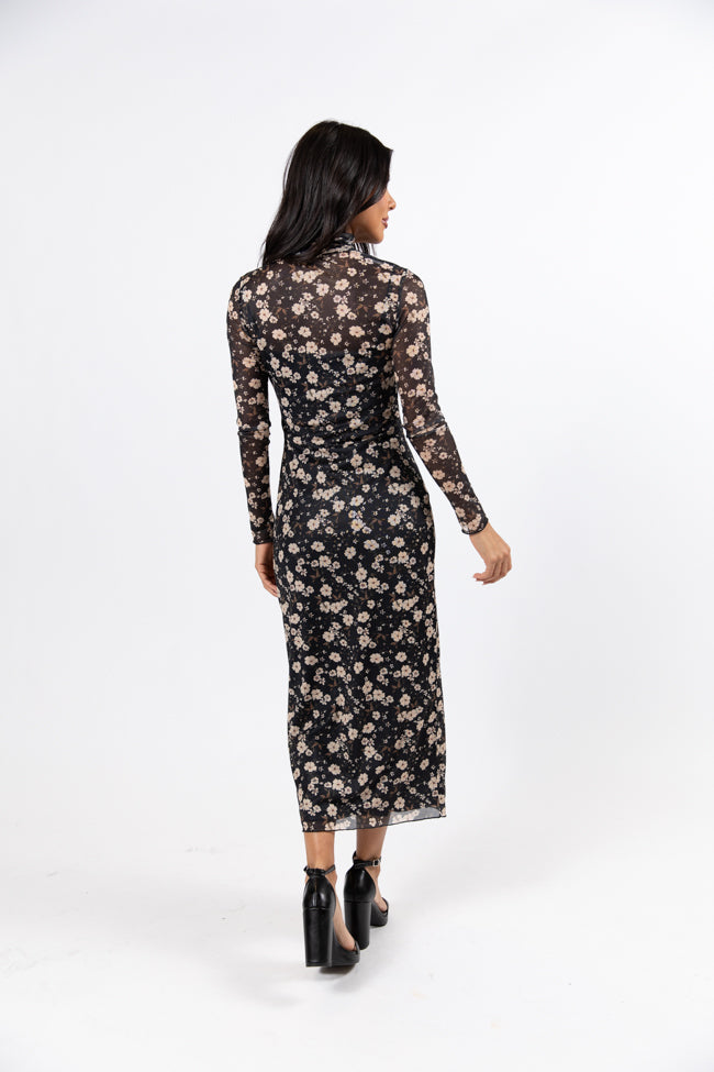 Gardens of Gibraltar Black Floral Mock Neck Midi Dress Amber Massey X Pink Lily