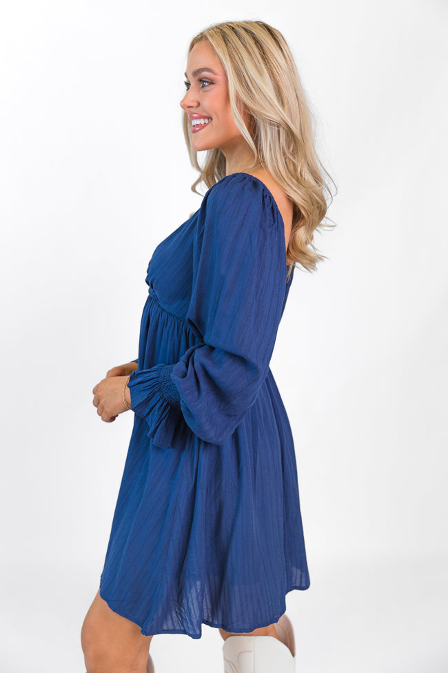 Just You Wait Navy Surplice Neckline Mini Dress