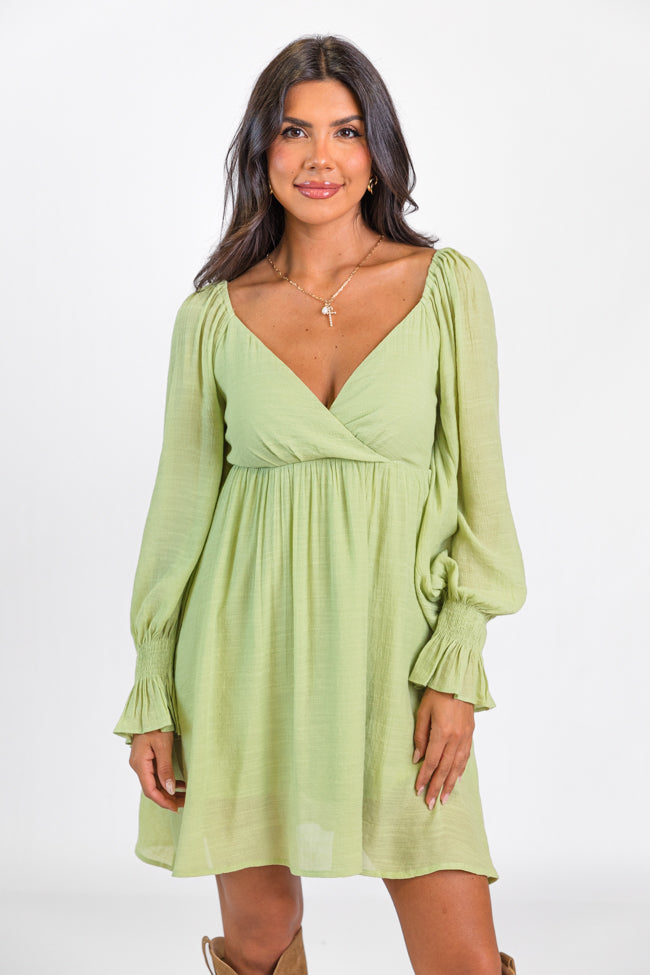 Just You Wait Green Surplice Neckline Mini Dress