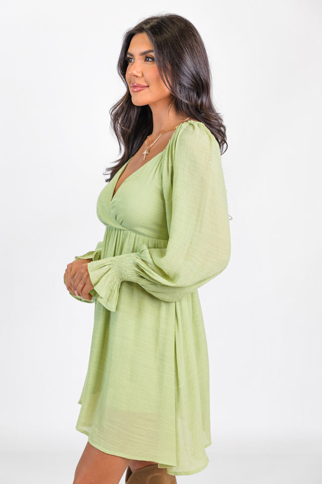 Just You Wait Green Surplice Neckline Mini Dress