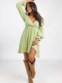 Just You Wait Green Surplice Neckline Mini Dress