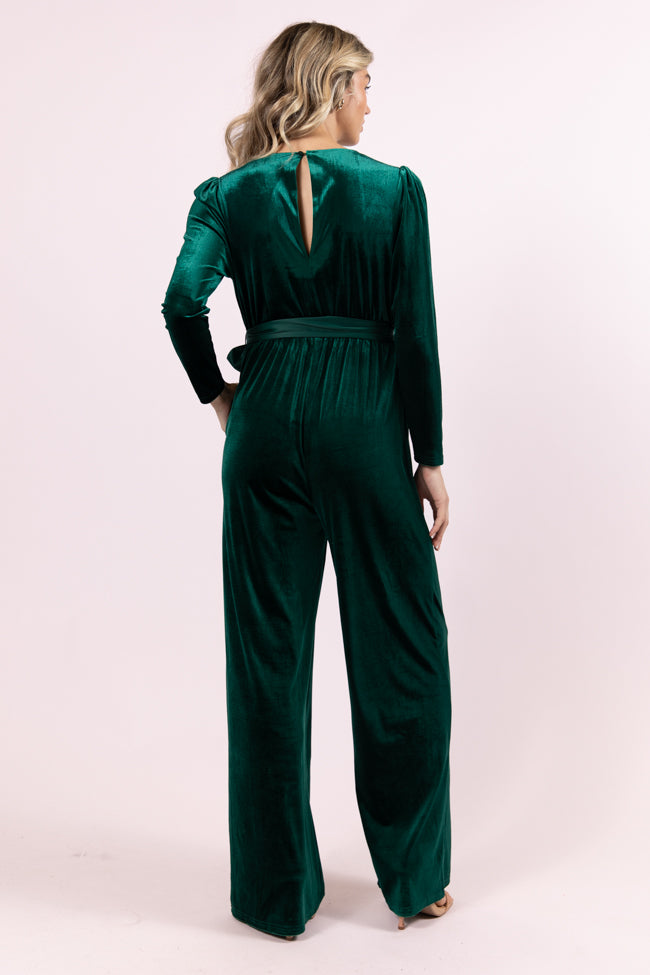 Love You Snow Much Evergreen Velvet Belted Jumpsuit