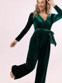 Love You Snow Much Evergreen Velvet Belted Jumpsuit