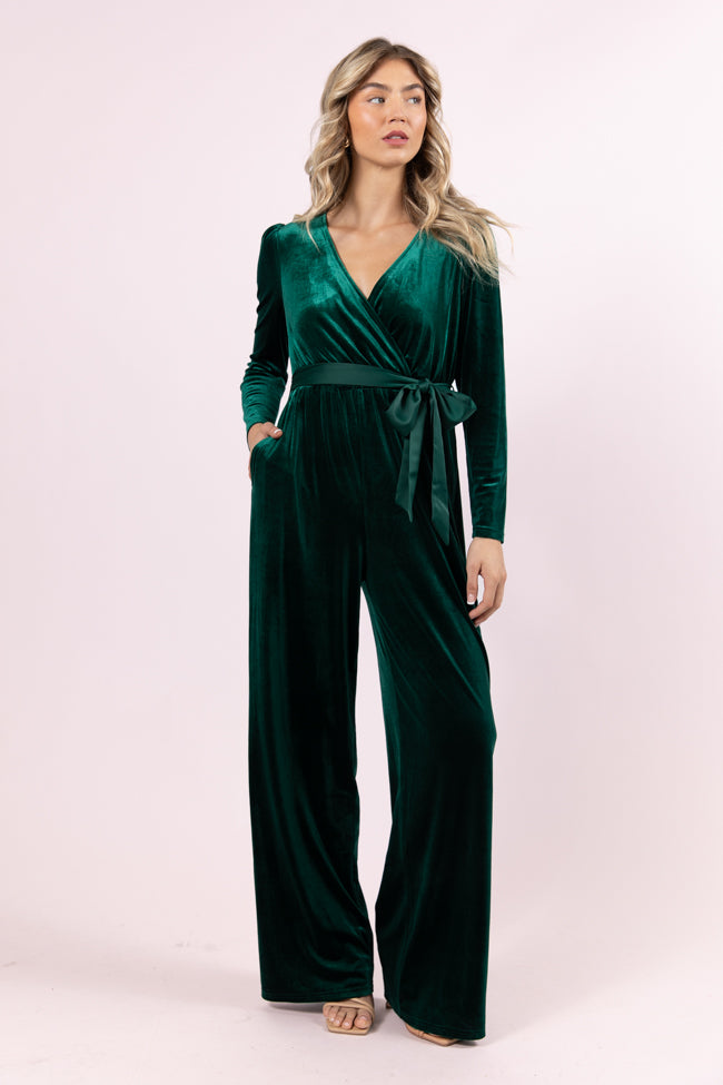 Love You Snow Much Evergreen Velvet Belted Jumpsuit