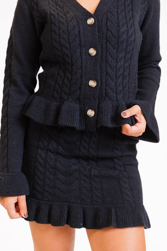 Glistening In The Snow Black Cable Knit Cardigan Set