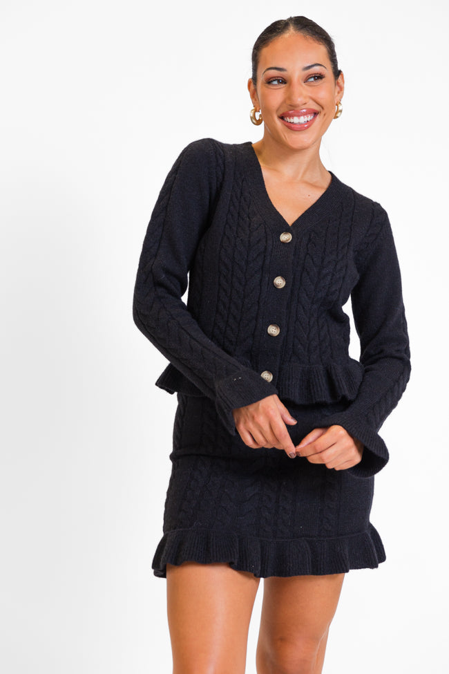 Glistening In The Snow Black Cable Knit Cardigan Set