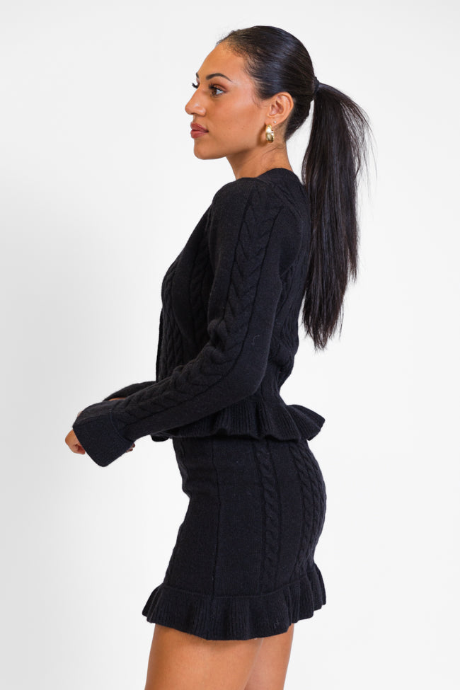 Glistening In The Snow Black Cable Knit Cardigan Set