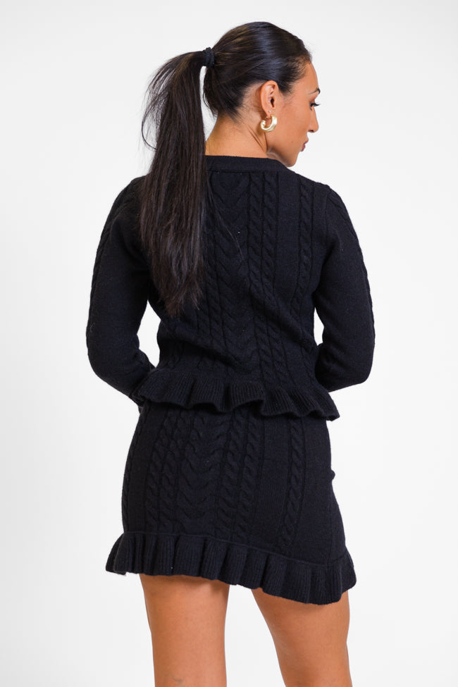 Glistening In The Snow Black Cable Knit Cardigan Set