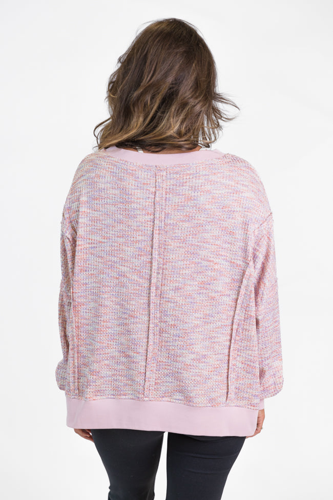 New To You Pink Oversized Multi Color Waffle Top