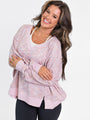 New To You Pink Oversized Multi Color Waffle Top