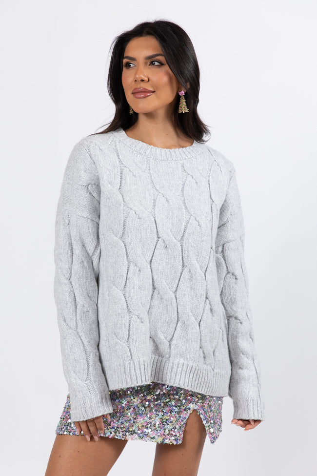 Steer Me Right Grey Oversized Cable Knit Sweater