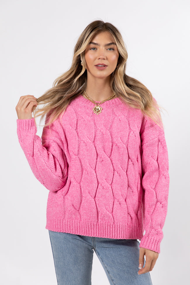 Steer Me Right Pink Oversized Cable Knit Sweater