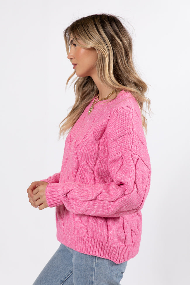 Steer Me Right Pink Oversized Cable Knit Sweater