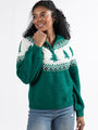 Festive Spirit Green Christmas Fair Isle Quarter Zip Sweater FINAL SALE