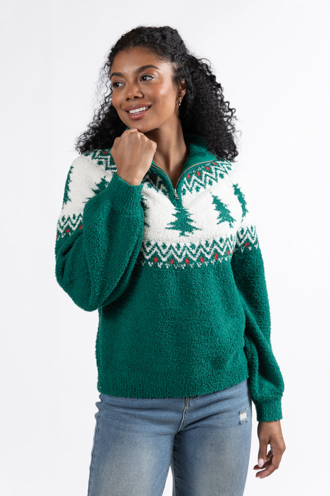 Festive Spirit Green Christmas Fair Isle Quarter Zip Sweater Macy Blackwell X Pink Lily