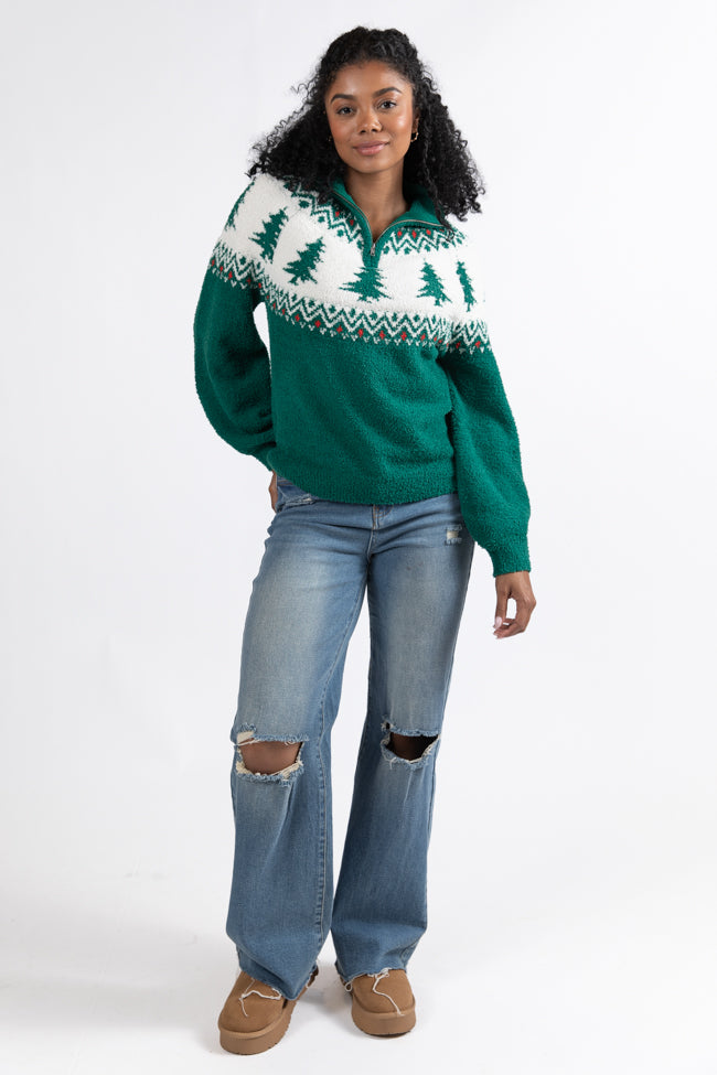 Festive Spirit Green Christmas Fair Isle Quarter Zip Sweater Macy Blackwell X Pink Lily