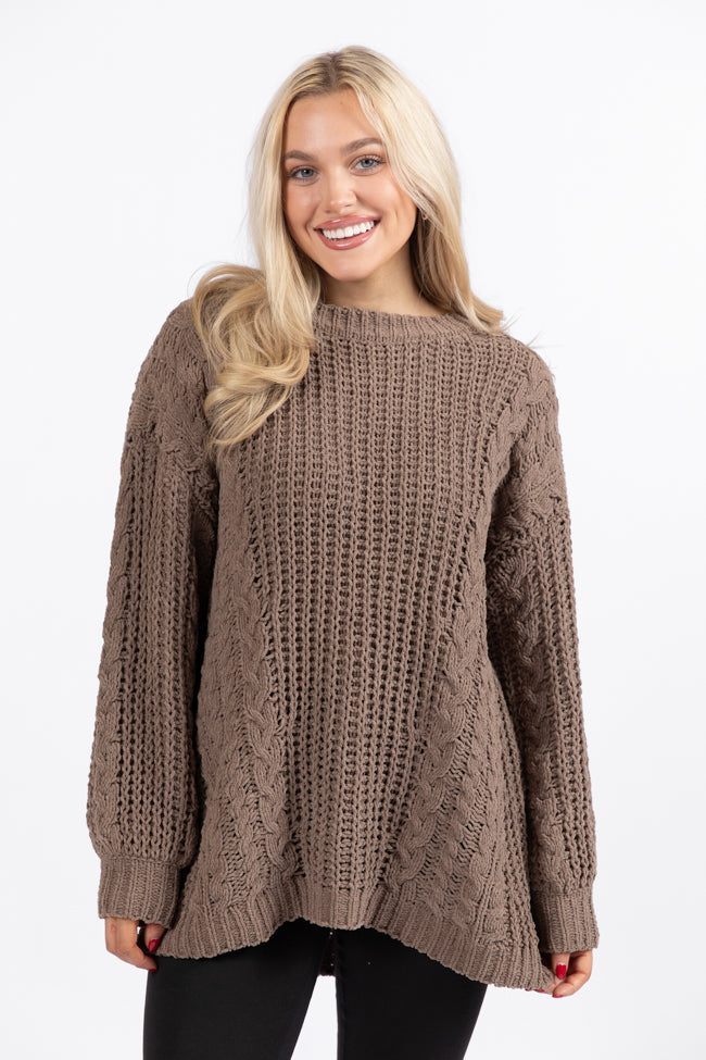 Wide Open Spaces Mocha Oversized Chenille Crew Neck Sweater DOORBUSTER