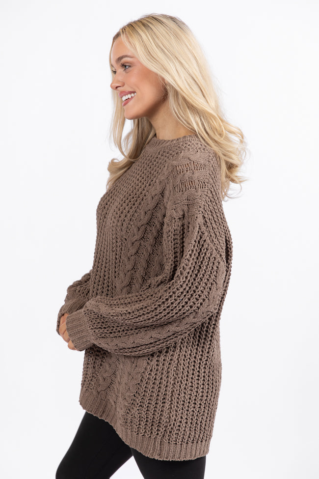 Wide Open Spaces Mocha Oversized Chenille Crew Neck Sweater DOORBUSTER