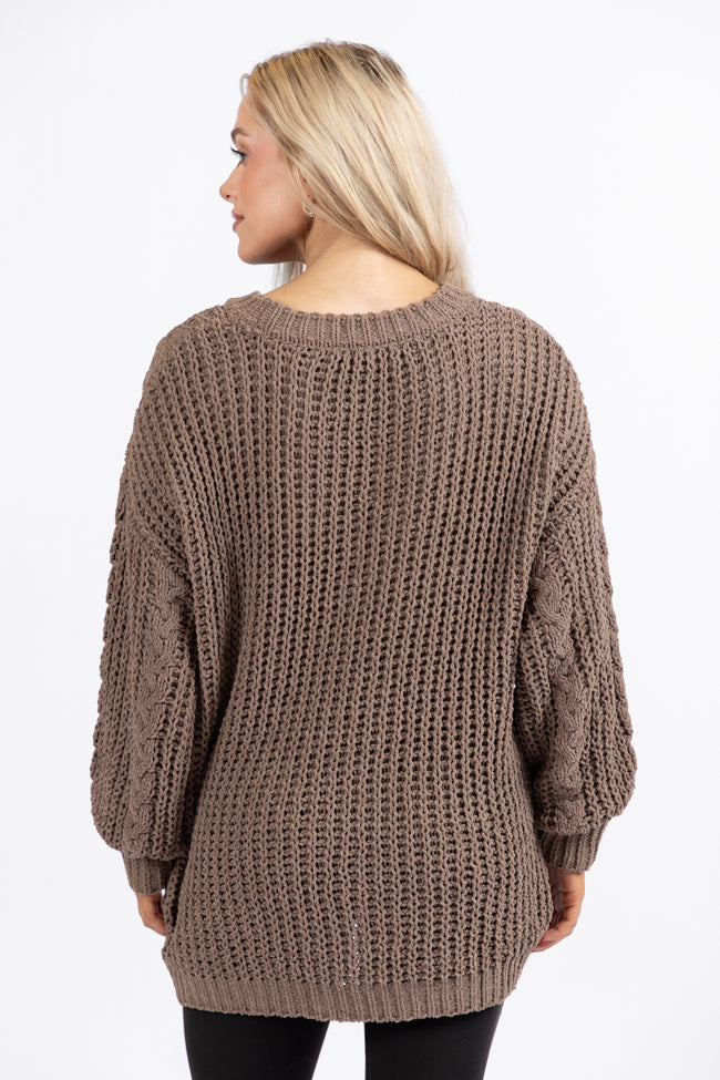 Wide Open Spaces Mocha Oversized Chenille Crew Neck Sweater DOORBUSTER