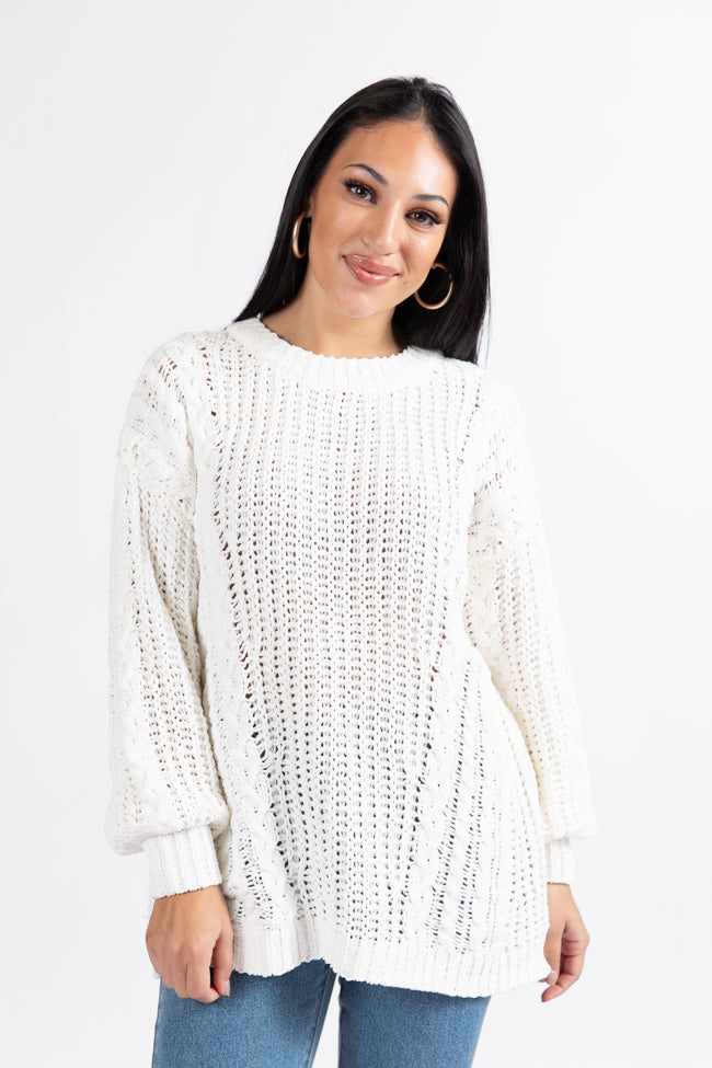 Wide Open Spaces Ivory Oversized Chenille Crew Neck Sweater  DOORBUSTER