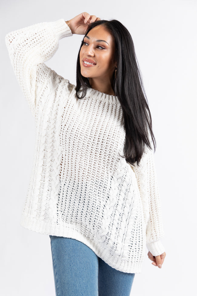 Wide Open Spaces Ivory Oversized Chenille Crew Neck Sweater  DOORBUSTER