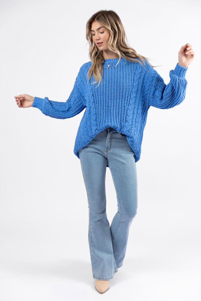 Wide Open Spaces Blue Oversized Chenille Crew Neck Sweater  DOORBUSTER