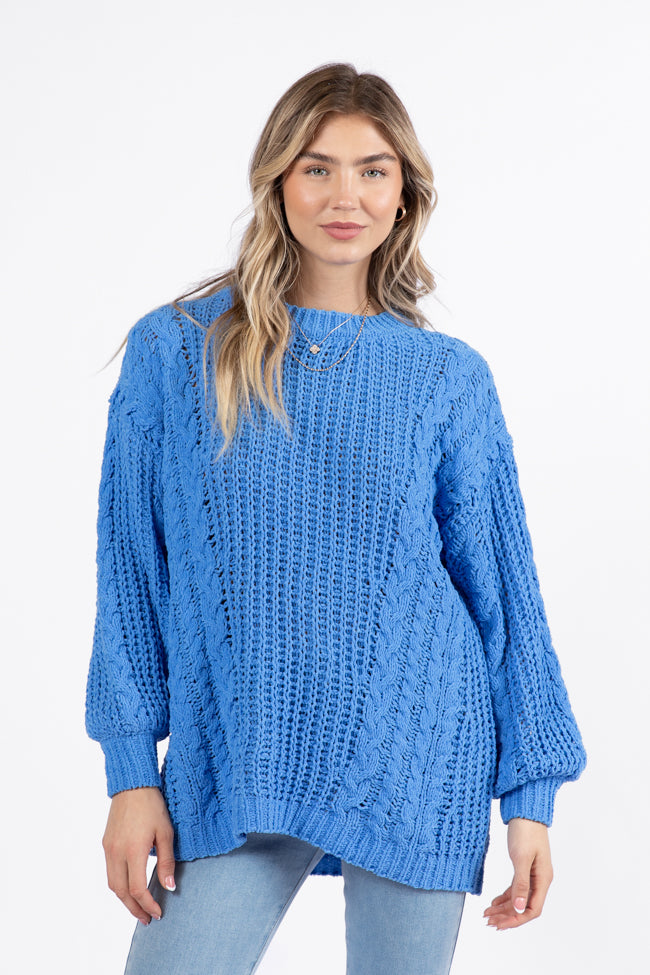 Wide Open Spaces Blue Oversized Chenille Crew Neck Sweater  DOORBUSTER