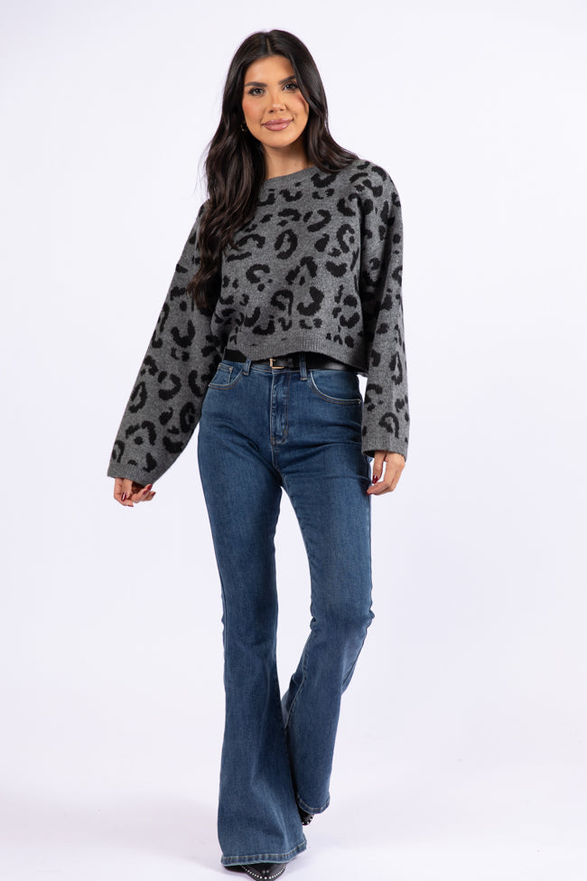 Easy To Find Grey and Black Leopard Sweater DOORBUSTER