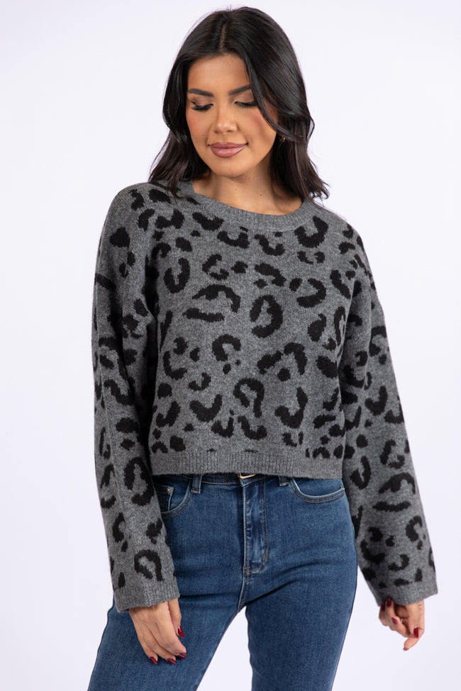 Easy To Find Grey and Black Leopard Sweater DOORBUSTER