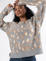 Reach Out Grey Leopard V-neck Sweater DOORBUSTER