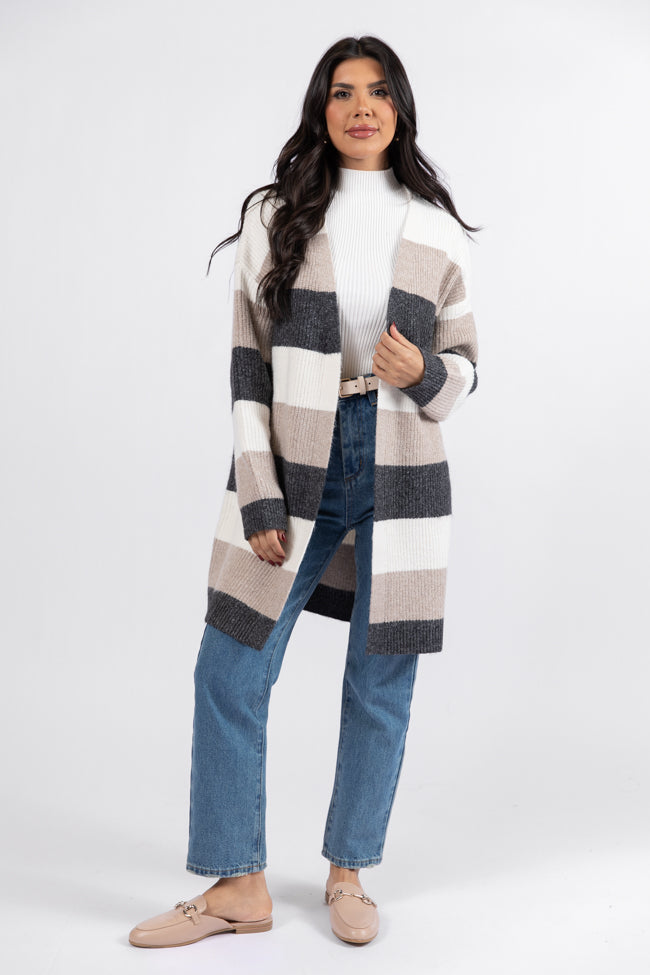 Space and Time Grey Multi Striped Cardigan DOORBUSTER