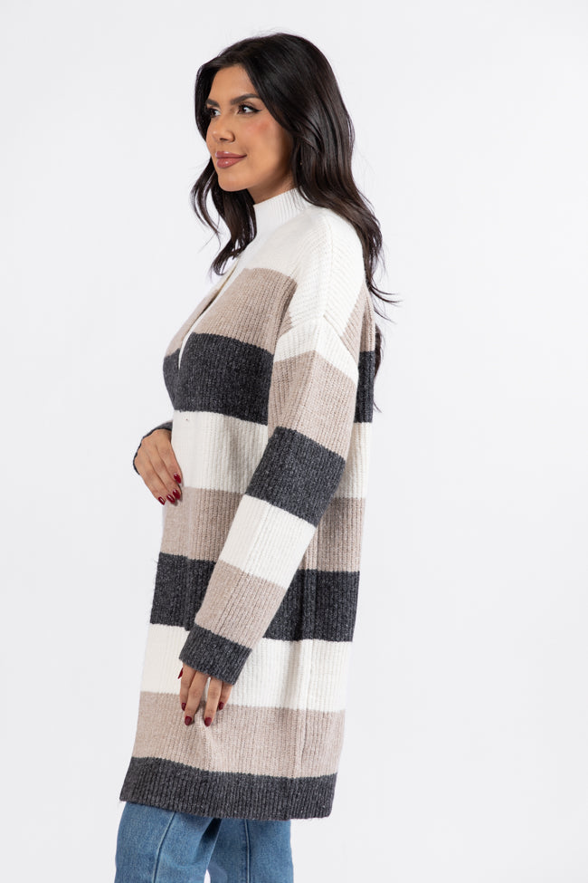 Space and Time Grey Multi Striped Cardigan DOORBUSTER