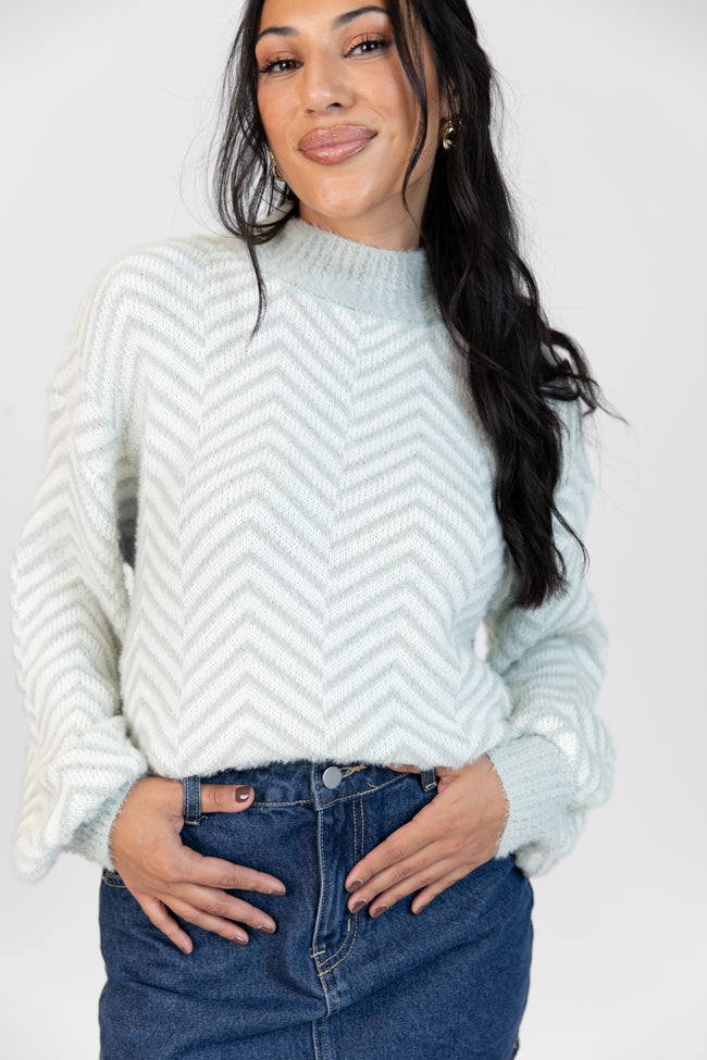 All That You Are Grey Fuzzy Herringbone Mock Neck Sweater DOORBUSTER