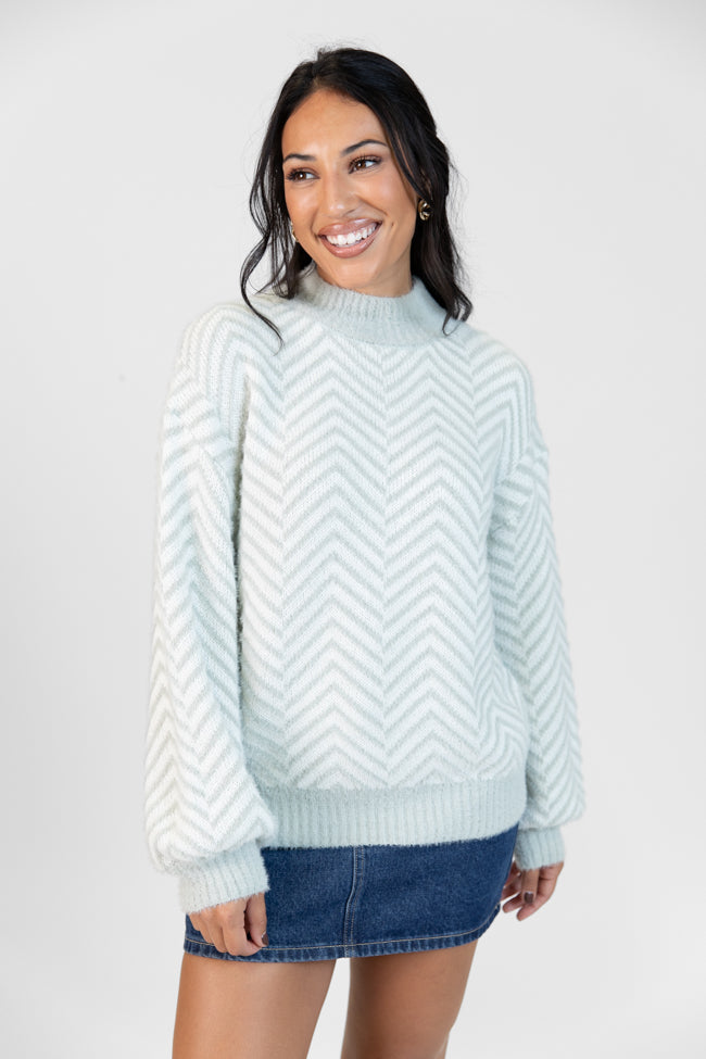 All That You Are Grey Fuzzy Herringbone Mock Neck Sweater DOORBUSTER