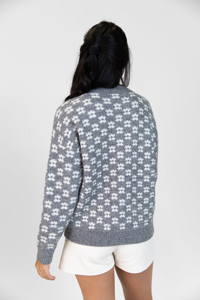 Gonna Go Far Grey Flower Print Sweater DOORBUSTER